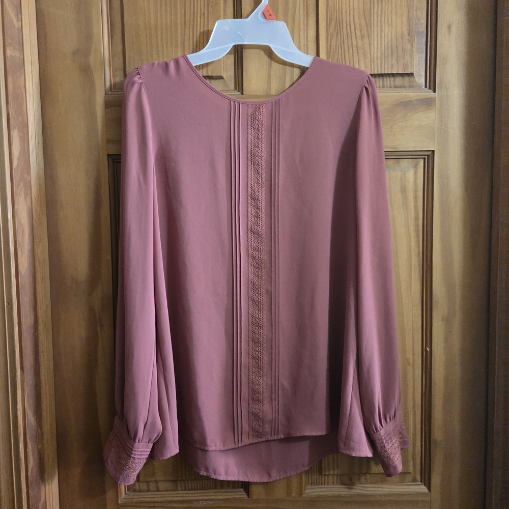 LOFT Dusty Rose Blouse with Lace Detail